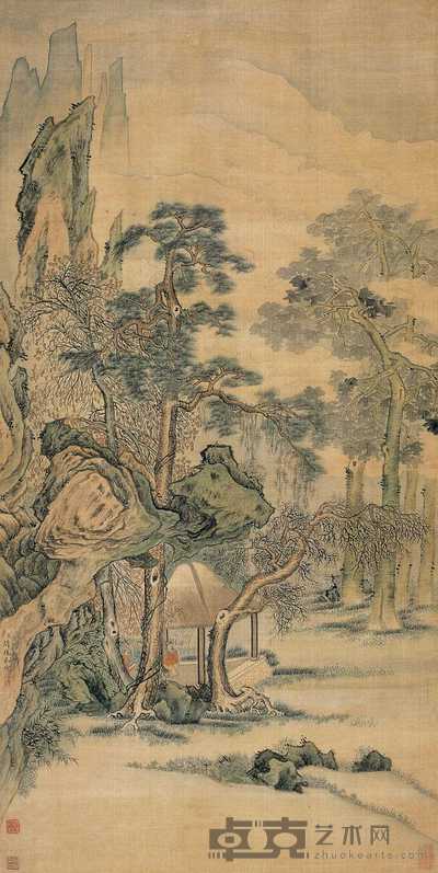 关槐 秋林静坐图 立轴 111×56cm